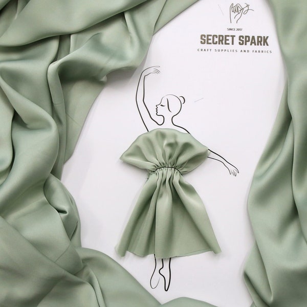 Satin de soie doux limité Sage Green pour robes, matériau de soie de sauge de luxe « Icon » pour la couture, tissu de soie vert sauge par cour, robe en soie