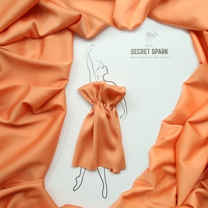Orange Peach soft silk satin for dresses,Icon premium peach silk material for sewing, orange silk fabric image 1
