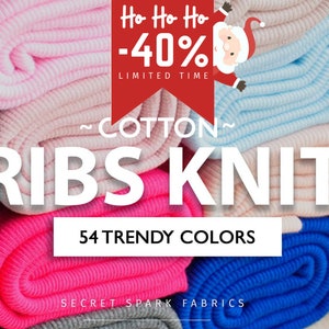 Ribbing Knit Cotton Elastic 1.2m width, Rib Knit Fabric for Sleeves, Cuffs, Collars + Cotton with/without Fleece - superb quality!