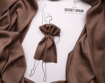 Derby Brown soft matte silk fabric by the yard, soft silk satin for sewing clothes,"Icon" soft brown silk fabric, low MOQ silk wholesale