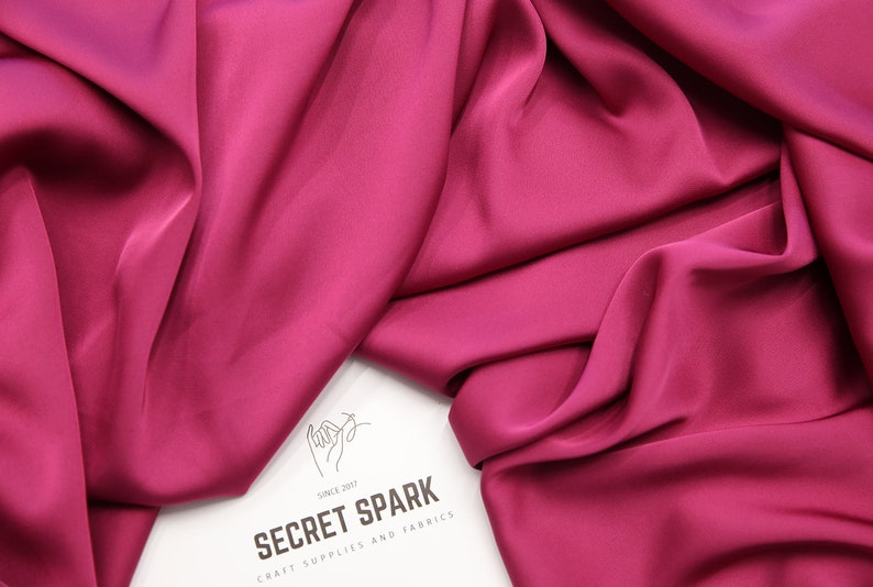 Fuchsia Icon premium silk satin material for sewing dresses skirts blouses lining, Fuchsia silk fabric wholesale low MOQ for top & scarf image 3