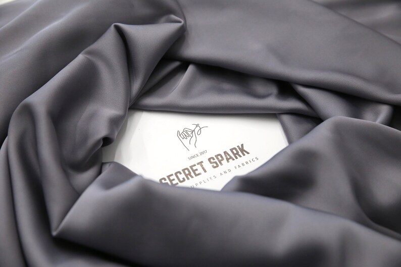Smoke Grey silk satin fabric 1.5 meters or 59 inches width for clothes, warm dark grey silk satin for lining, lingerie, DIY grey silk top image 2