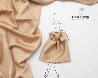 Honey nude silk fabric by the yard for wedding dresses,"Icon" beige silk satin fabric for slip dresses and pajamas