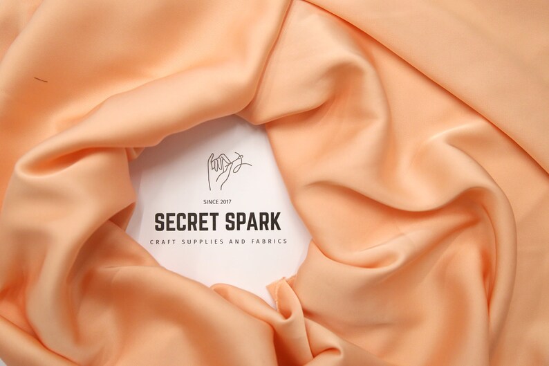 Peach color silk satin fabric by the yard, Soft Matte peach silk for dressmaking, lining etc Secret Spark Icon peach silk fabric wholesale image 3