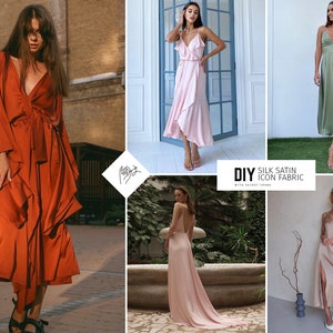 Orange Peach soft silk satin for dresses,Icon premium peach silk material for sewing, orange silk fabric image 8