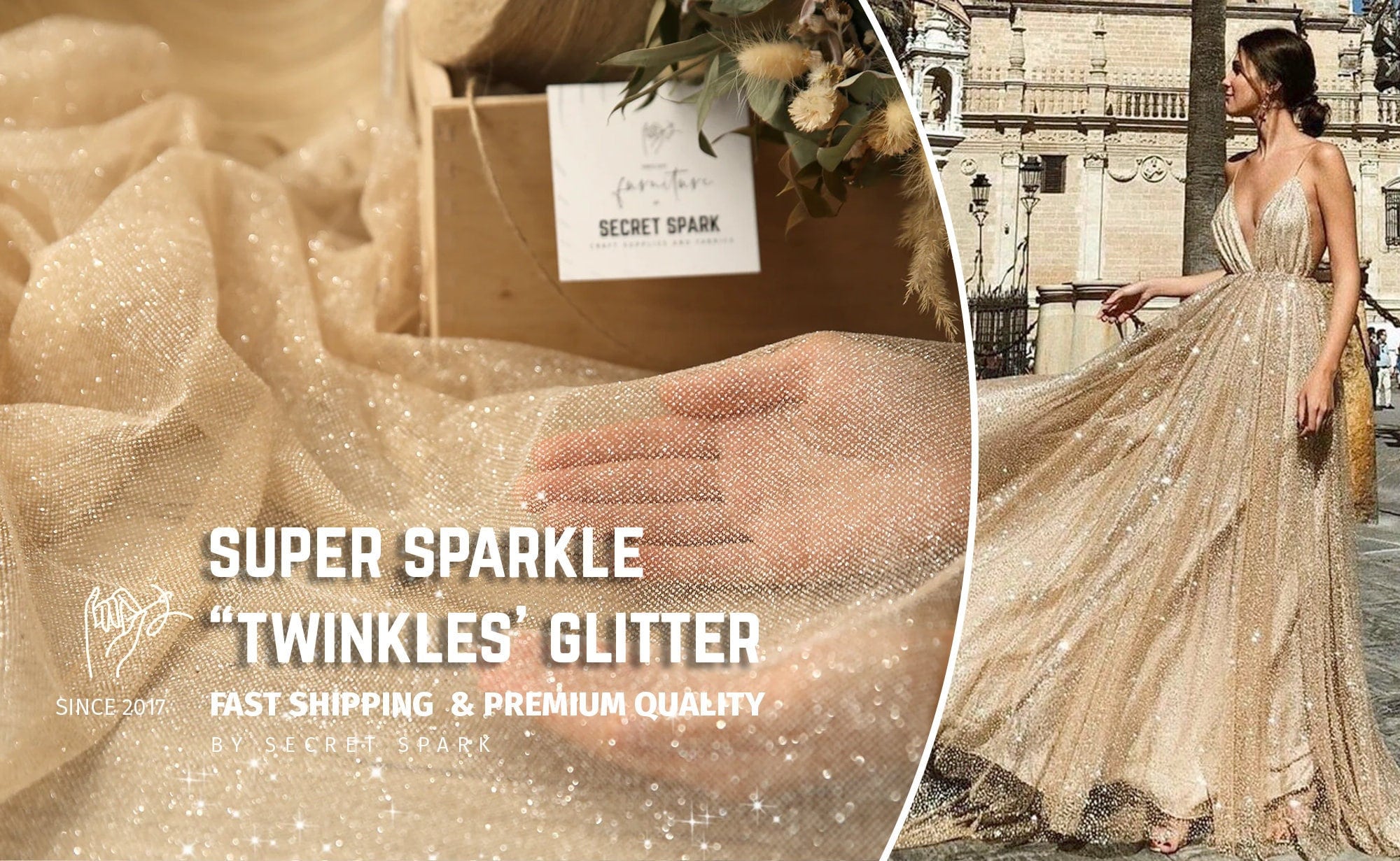 Tulle Fabric Glitter Spray Silver By The Meter for Wedding Dresses