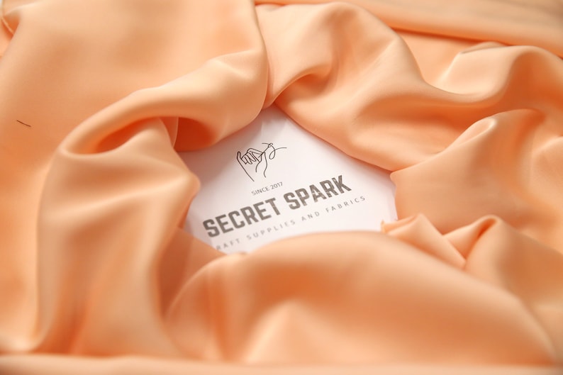 Peach color silk satin fabric by the yard, Soft Matte peach silk for dressmaking, lining etc Secret Spark Icon peach silk fabric wholesale image 2
