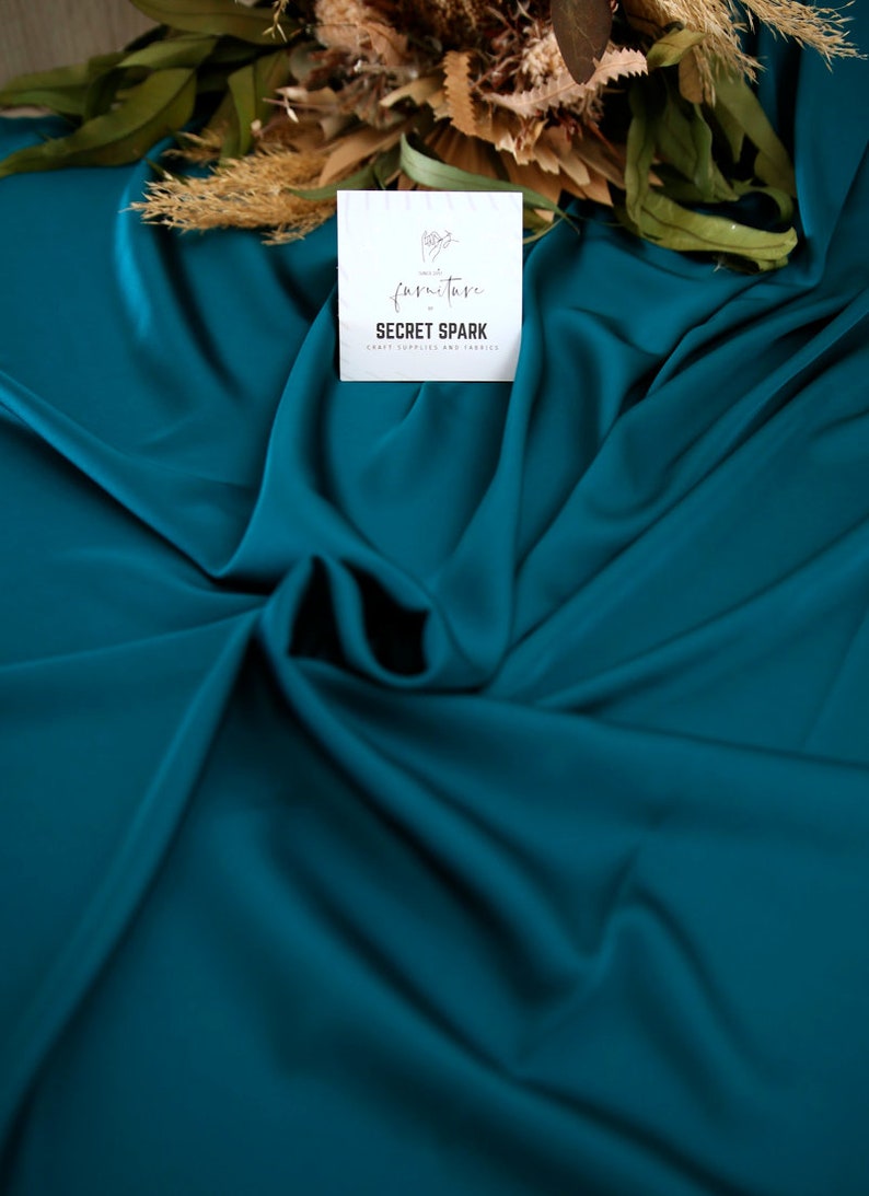 Deep Teal silk satin fabric 1.5 meters or 59 inches width for clothes, Dark teal silk satin for lining, lingerie, DIY soft matte silk image 2