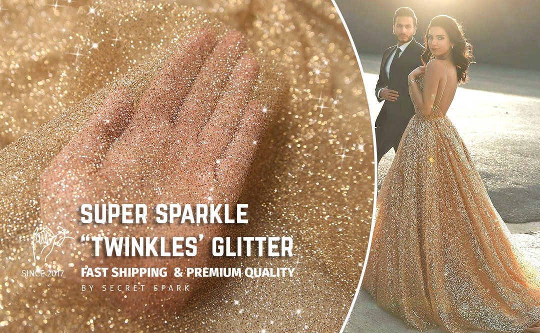 New Gold Color Shimmer Glitter Tulle Fabric by the Yard, Stardust