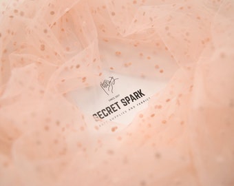 Creamy peach flock "size XS" polka dot tulle, super small dotted tulle fabric "Dots" by the yard, peach dots tulle fabric, tulle with dots