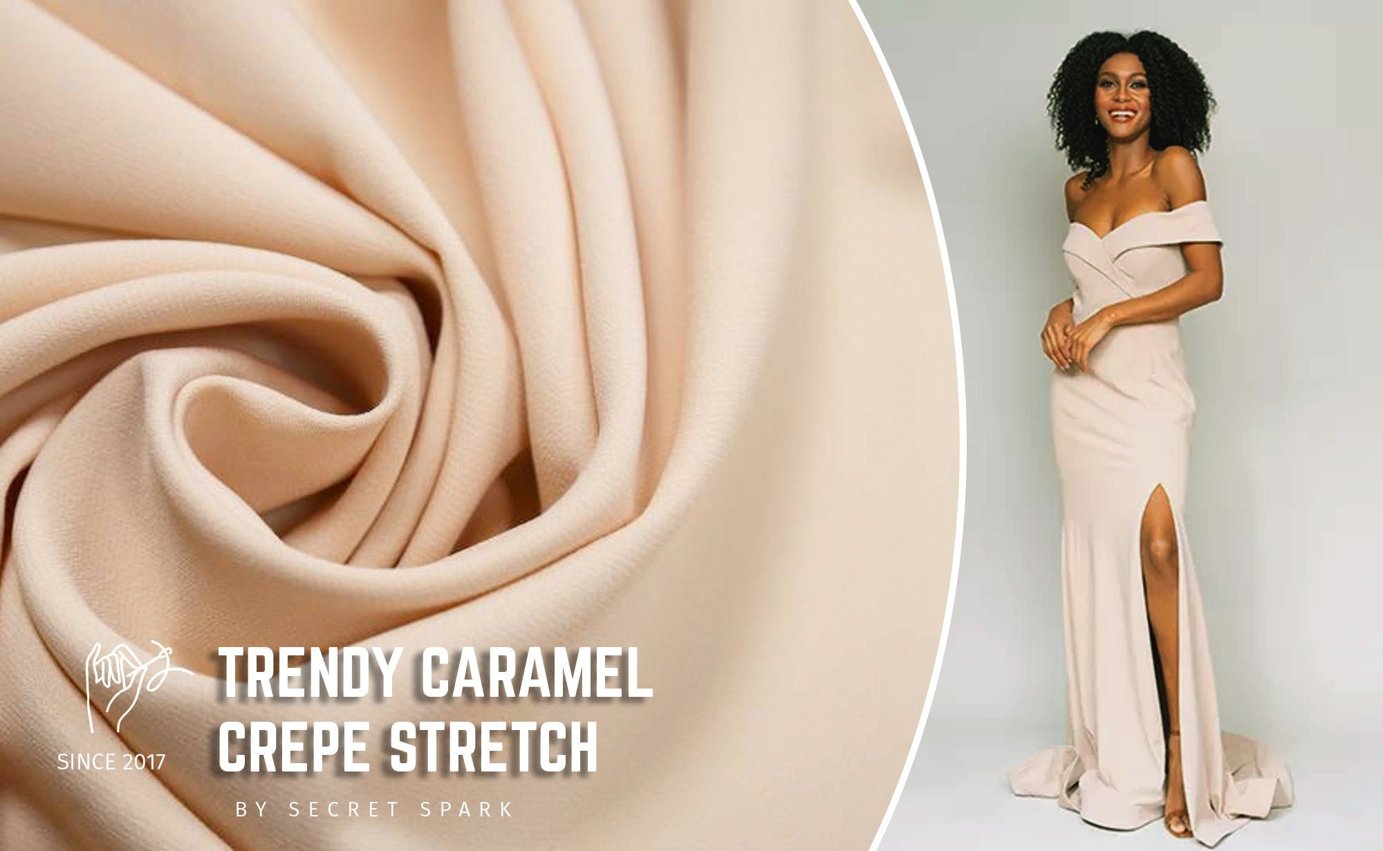 NEW Caramel Elastic Crepe Fabric for Tight Dresses, Crepe Stretch