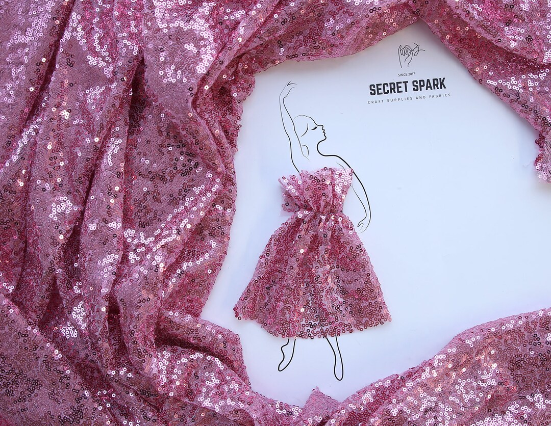 Pink Rose Sequin Fabric by the Yard spark DIY Etsy