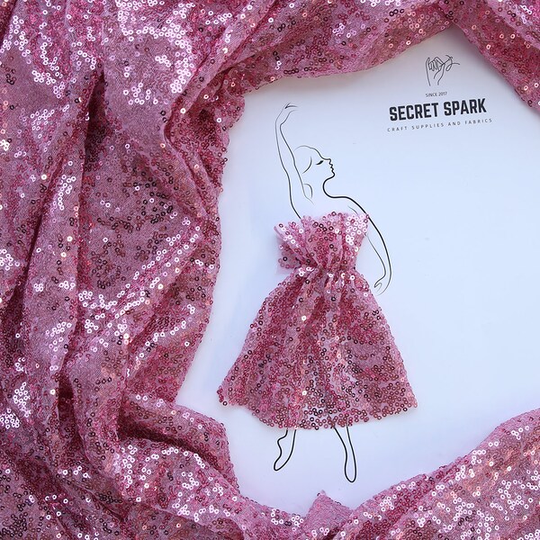 Pink Sequin Fabric – Sold By The Yard – Polyester Linen For Crafts, Tablecloths, Costumes