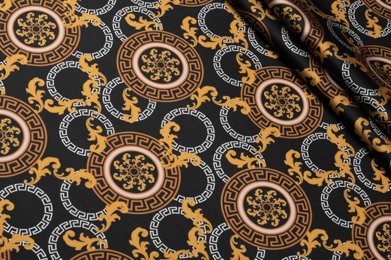 25m Bolt / Black Brown Gold Egyptian Patterns Silk Satin 