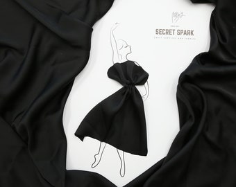 Black "Icon" soft silk satin for dresses, premium black silk material for sewing, black #204, premium diy black satin fabric by the yard