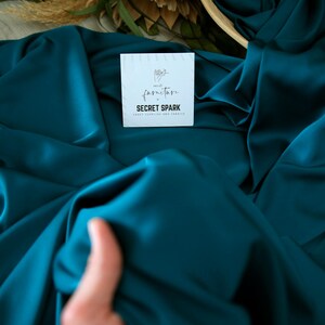 Deep Teal silk satin fabric 1.5 meters or 59 inches width for clothes, Dark teal silk satin for lining, lingerie, DIY soft matte silk image 3