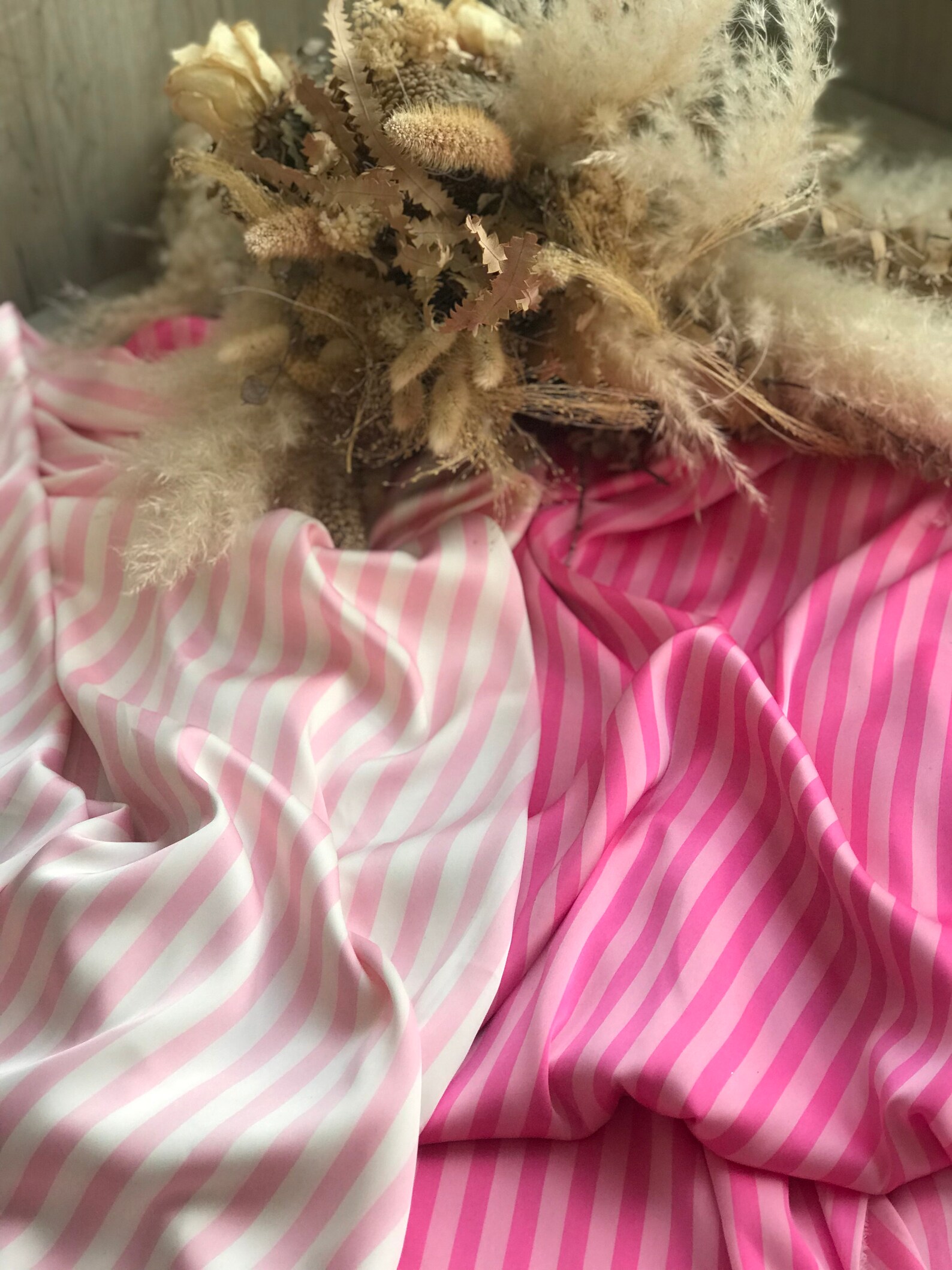 Trendy Soft Pink Stripes Printed Silk Satin icon Etsy