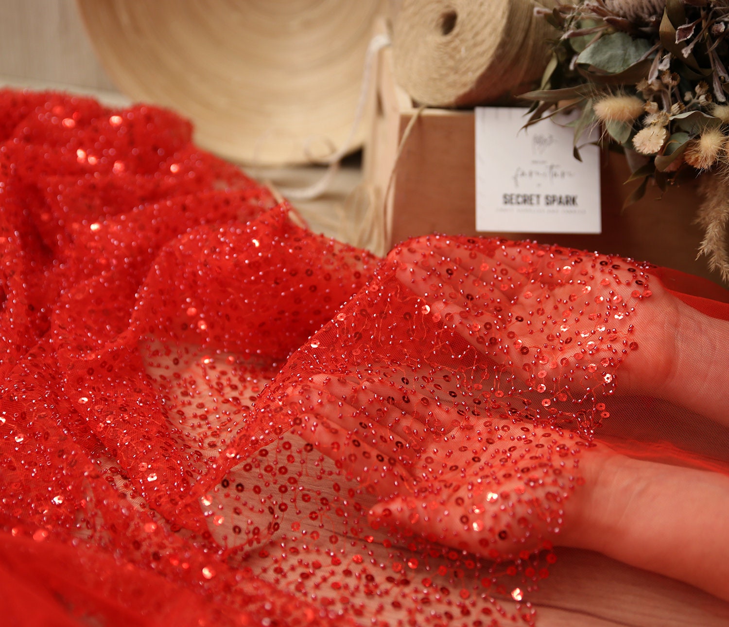 Red Bead Lace Fabric, Sparkle French Bead Lace Fabric With Sequins, Sequin  Fabric for Dress, Couture, Costume -  Canada