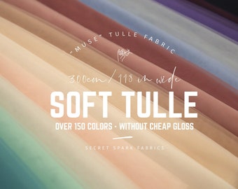 Soft tulle "Muse" fabric by the yard 118"/3m width, wedding tulle fabric wholesale, ivory blush sage green dusty blue soft mesh for tutu