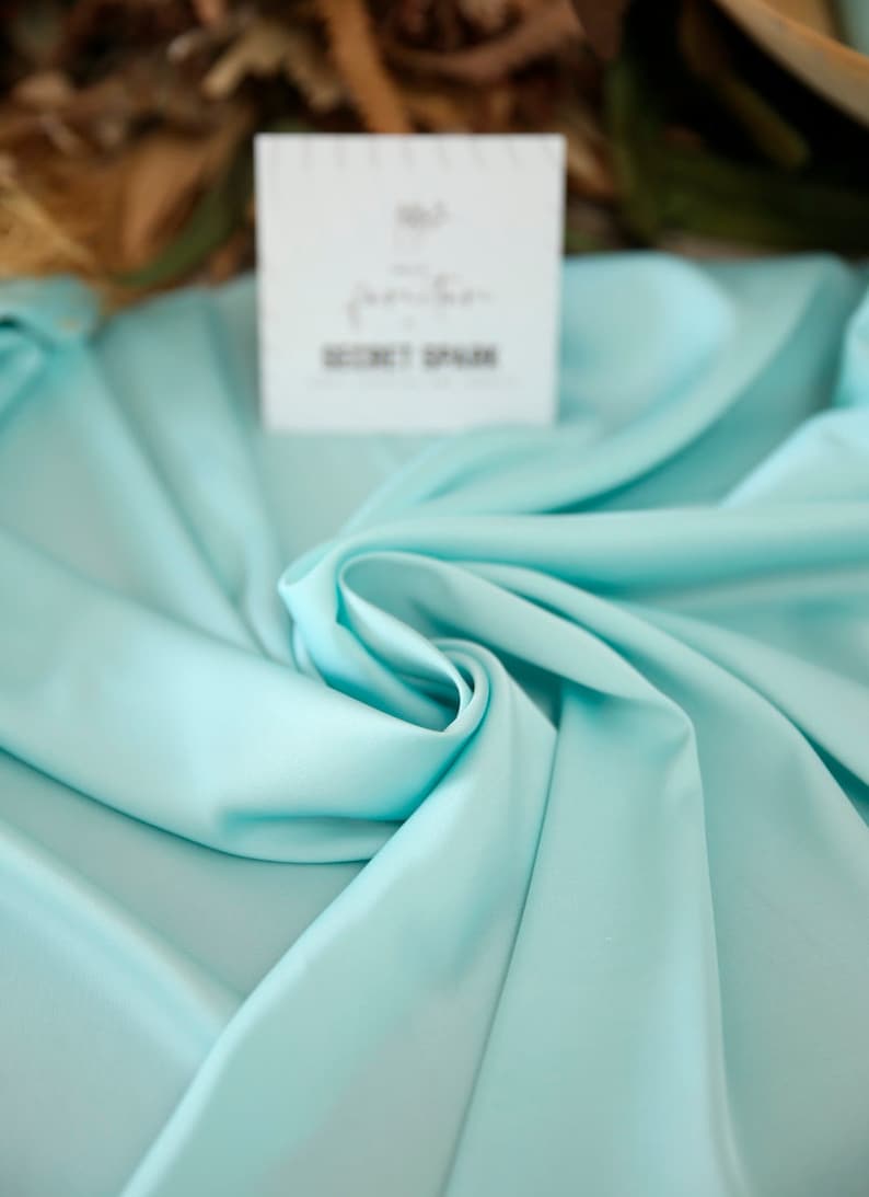 Blue Mint silk fabric by the yard, soft silk satin for dresses,Icon premium mint silk material for sewing, mint silk fabric wholesale DIY image 3