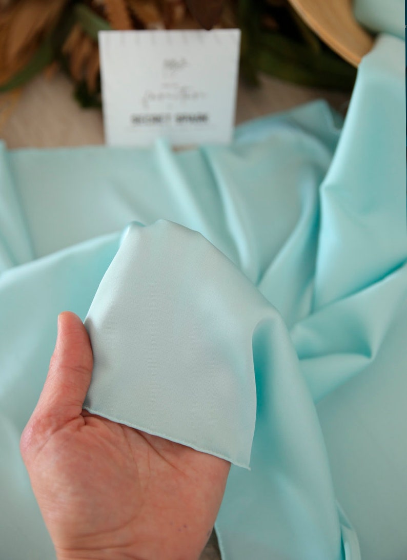 Blue Mint silk fabric by the yard, soft silk satin for dresses,Icon premium mint silk material for sewing, mint silk fabric wholesale DIY image 9