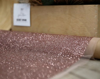 NUOVO Tessuto Dark Blush Sparkle Glitter tagliato su misura, Dark Blush Premium "Twinkles" Blush Glitter Mesh Fabric / Twinkles