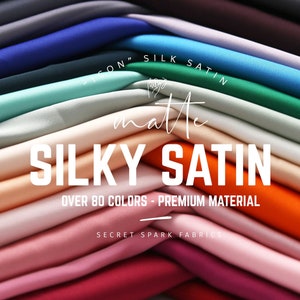 Tejido satinado de seda cortado a la talla más de 90 colores, satén sedoso Icono para forro de vestidos, tejido satinado negro vino azul polvoriento rubor blanco marfil imagen 1