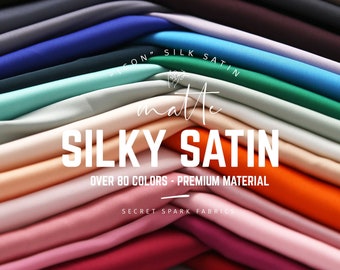 Silk satin fabric by the yard 90+ colours, "Icon" silky satin for lining for dresses, ivory white blush dusty blue wine black satin fabric