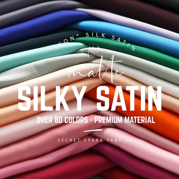 Silk satin fabric by the yard 90+ colours, "Icon" silky satin for lining for dresses, ivory white blush dusty blue wine black satin fabric