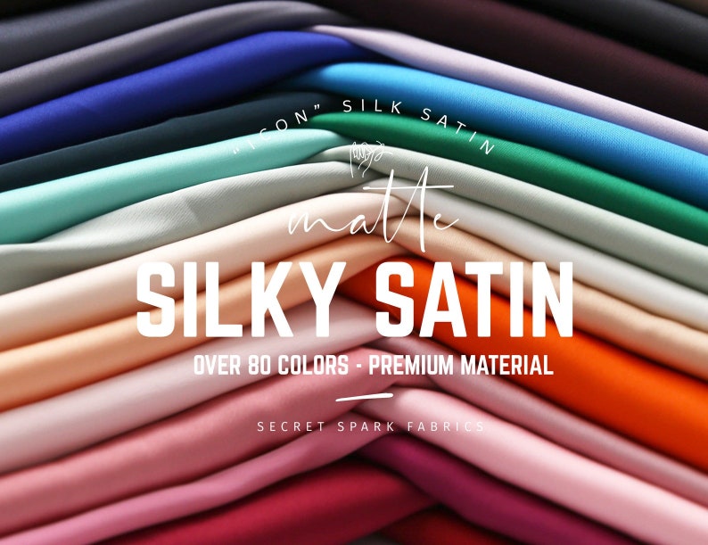 Tejido satinado de seda cortado a la talla más de 90 colores, satén sedoso Icono para forro de vestidos, tejido satinado negro vino azul polvoriento rubor blanco marfil imagen 1