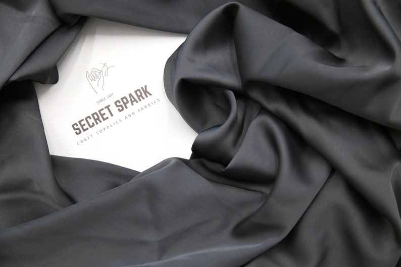 Anthracite Icon soft silk satin for dresses, premium dark gray silk material for sewing, Anthracite silk satin image 2