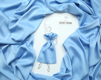 Sky Blue silk fabric by the yard,  blue matte silk satin for dresses,"Icon" premium sky blue silk material for sewing, sky blue silk fabric