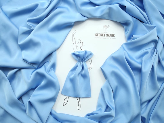 Sky Blue Silk Fabric by the Yard, Blue Matte Silk Satin for Dresses,icon  Premium Sky Blue Silk Material for Sewing, Sky Blue Silk Fabric 