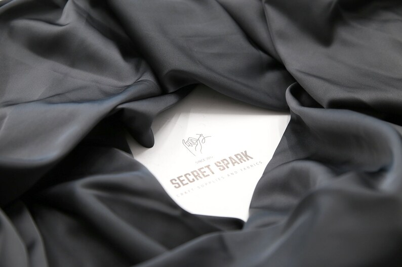Anthracite Icon soft silk satin for dresses, premium dark gray silk material for sewing, Anthracite silk satin image 3