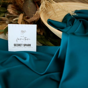 Deep Teal silk satin fabric 1.5 meters or 59 inches width for clothes, Dark teal silk satin for lining, lingerie, DIY soft matte silk image 1
