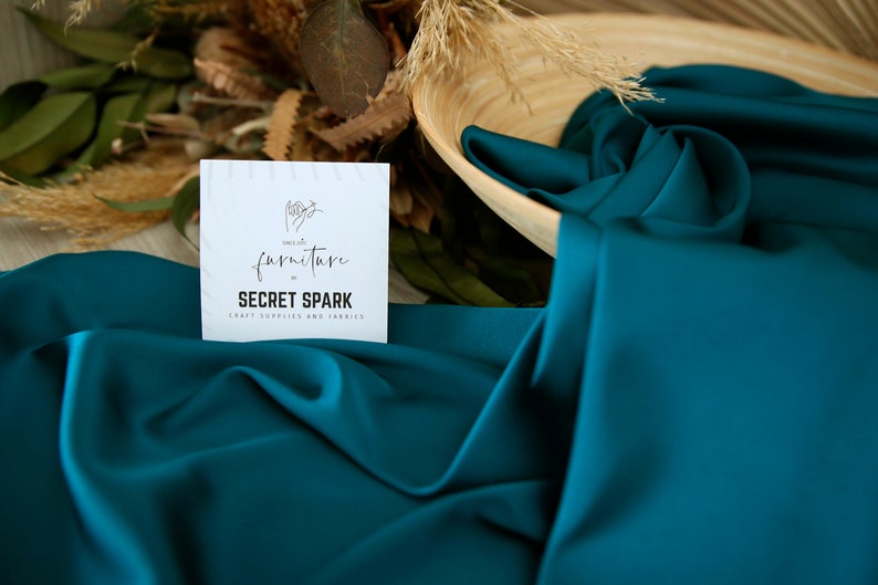 Deep Teal silk satin fabric 1.5 meters or 59 inches width for clothes, Dark teal silk satin for lining, lingerie, DIY soft matte silk image 1