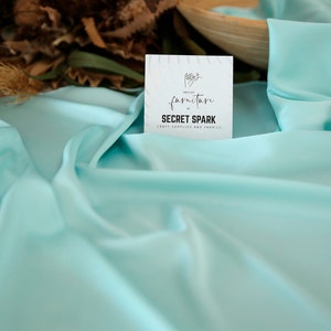 Blue Mint silk fabric by the yard, soft silk satin for dresses,Icon premium mint silk material for sewing, mint silk fabric wholesale DIY image 4