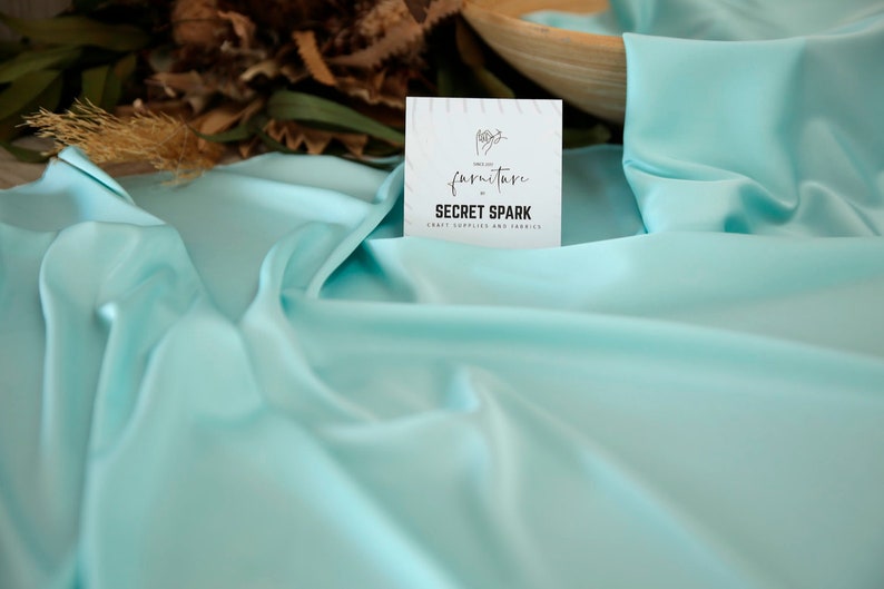Blue Mint silk fabric by the yard, soft silk satin for dresses,Icon premium mint silk material for sewing, mint silk fabric wholesale DIY image 4