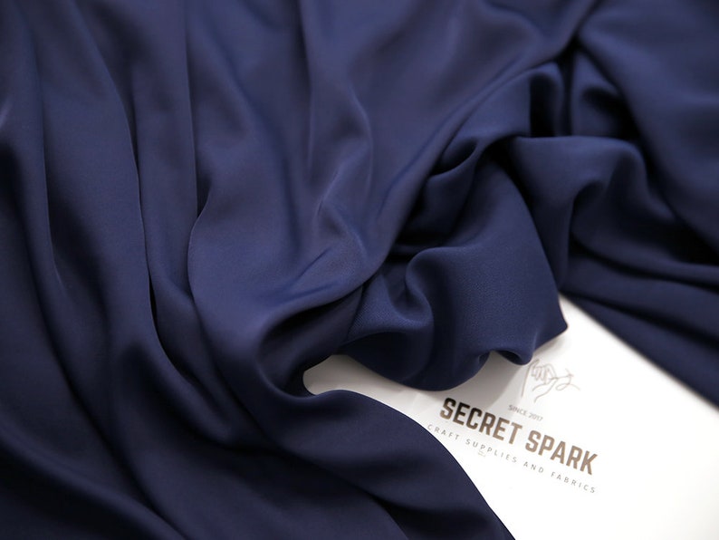 Navy silk satin fabric by the yard, navy Icon soft satin for dresses, premium navy blue silk material for sewing cut to size, navy 2 image 3