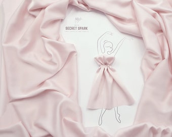 Biscuit Blush tela satinada de seda cortada a medida, seda suave para vestidos, material de seda rosa pálido premium "Icon" para coser