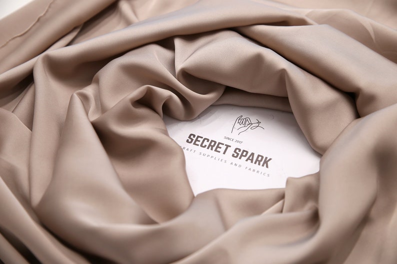 Cappuccino soft silk satin for dresses,Icon luxury light brown silk material for sewing, Cappuccino silk satin fabric by the yard image 3