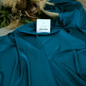 Deep Teal silk satin fabric 1.5 meters or 59 inches width for clothes, Dark teal silk satin for lining, lingerie, DIY soft matte silk image 4