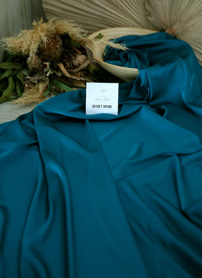 Deep Teal silk satin fabric 1.5 meters or 59 inches width for clothes, Dark teal silk satin for lining, lingerie, DIY soft matte silk image 4