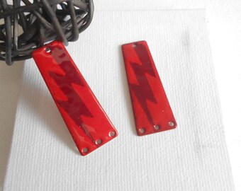 x2 pendentifs émaillés rouge foncé et rouge 36X13,5 mm