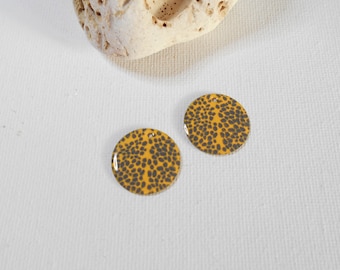 x2 sequins émaillés gris et jaune 20 mm 2 faces