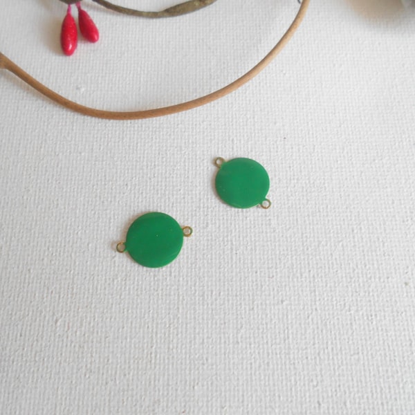 4 sequins connecteur effet émaillé vert 2 faces 16x12 mm