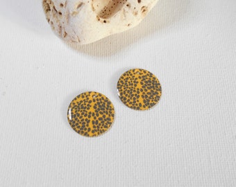 x2 sequins  émaillés ronds jaune doré et gris foncé 20 mm recto verso