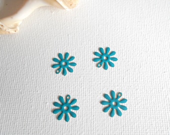 x4 sequins flowers enamelled turquoise 12 mm 2 faces