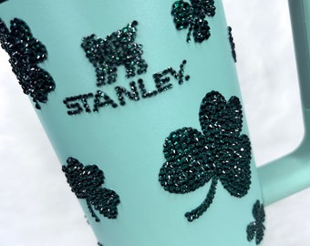 Lucky green Rhinestone 30 oz Stanley Tumbler ~ Rhinestone Stanley ~ Custom Stanley ~ Ready to Ship