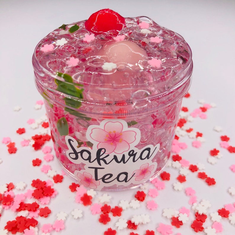 Sakura Tea Fishbowl Slime ~ Clear slime ~ fishbowl slime ~ scented slime ~ Fimo Fruit Slices 